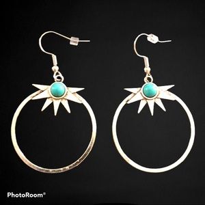 New! Boho Sun Hoops Southwestern Antiqued Silver Earrings‎